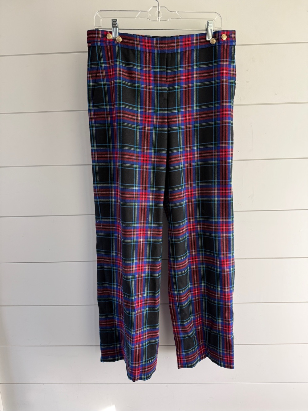 J. Crew Women's Wide Leg Plaid Pants in Black, Red & Blue